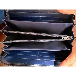 Firenze Italian Navy Blue‎ Leather Zip Around Accordion Wallet Long Clutch